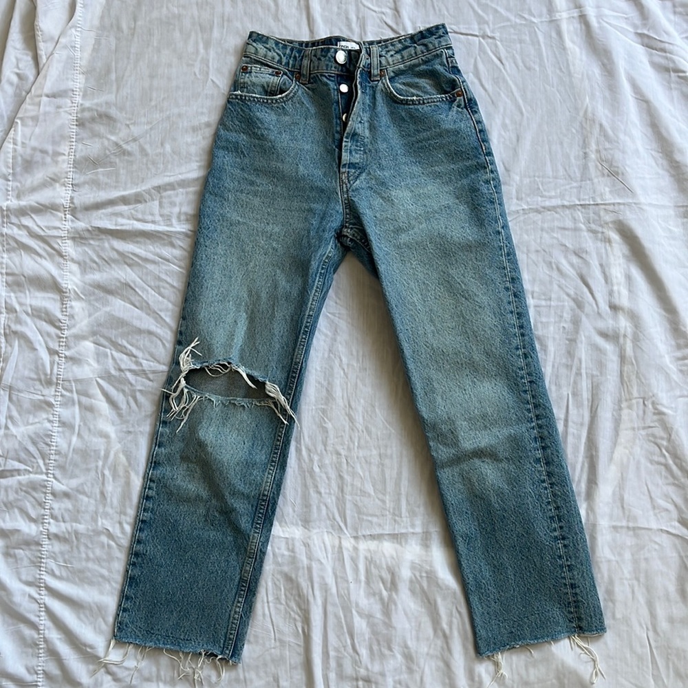 zara straight legged distressed jeans